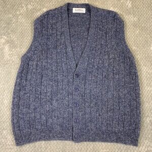 Vintage Antartex Sweater Vest Men Blue Pure New Wool Made Great Britain Cardigan
